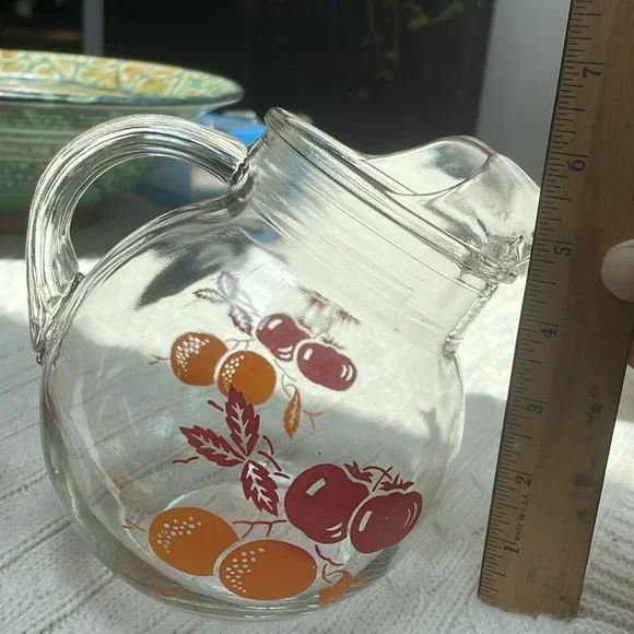 VTG 1950s Anchor Hocking 40oz Juice pitcher & five 4oz glasses orange tomato - Picture 5 of 11